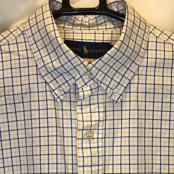 RALPH LAUREN Long Sleeve Yellow Blue Plaid Button Down Dress Shirt Sz Large - Picture 6 of 12